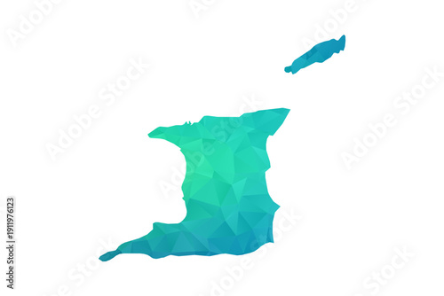 Trinidad and Tobago Map - Polygon Style Vector Illustration in Green and Blue Gradient, Low Poly Geometric Design, Isolated on White Background, Perfect for Infographics and Learning Use.