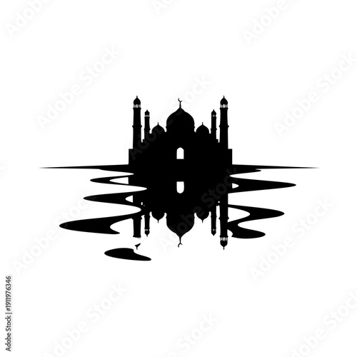 Taj mahal silhouette with water reflection