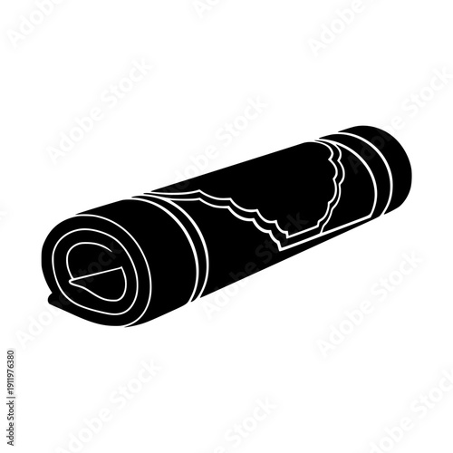 Black and white rolled up yoga mat illustration