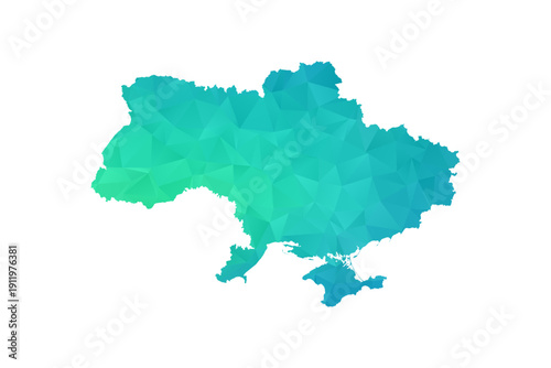 Ukraine Map - Polygon Style Vector Illustration in Green and Blue Gradient, Low Poly Geometric Design, Isolated on White Background, Perfect for Infographics and Learning Use.