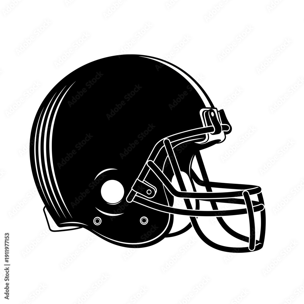 Fototapeta premium A black and white illustration of a football helmet with a face guard.
