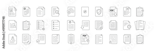 Document File Icon Set – Paper, Report, Text File, Folder and Office Document Vector Icon Collection