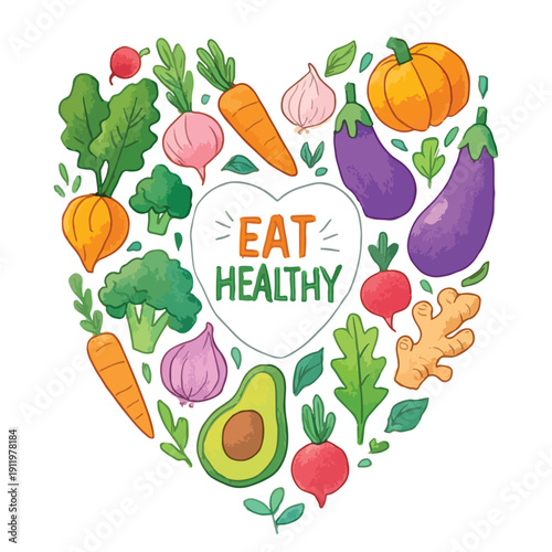 Eat Healthy Organic Vegetables Watercolor Illustration