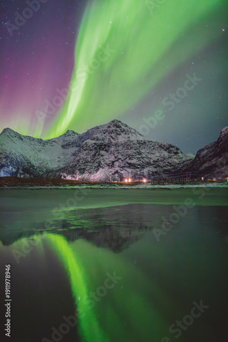 Northern lights - Norway - February arctic night sky with colorful aurora borealis