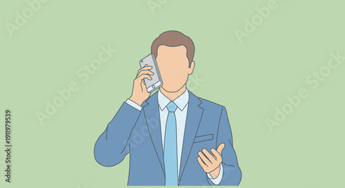 Businessman in Suit Talking on Mobile Phone, Gesturing Hand, Isolated on Green Background