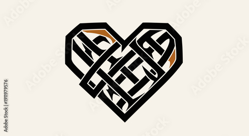 Intricate Celtic Knot Heart Symbol with Black and Gold Accents on Cream Background