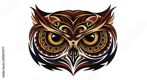 Tribal Owl Face Illustration - Intricate Pattern Art
