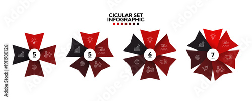 Vector circular arrow infographic set. template for presentation business infographic, 4, 5, 6, 7, options steps parts. venn diagram sets. vector editable eps