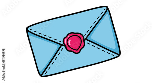 Charming Blue Letter Envelope with Pink Wax Seal Vector Illustration for Invitations and Correspondence