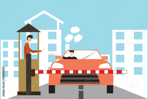 City Car Parking Ticket Counter Service. Modern Flat Illustration Art.