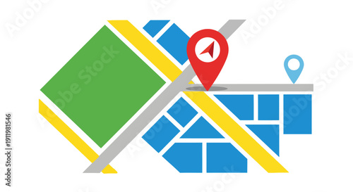 Location Pin on Abstract City Map with GPS Navigation Concept Finding Destinations and Navigation