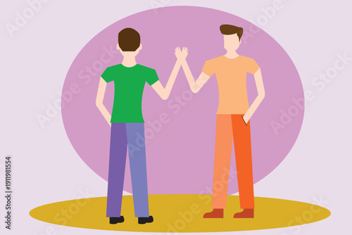 High Five Celebration Between two friends. modern flat illustration art.