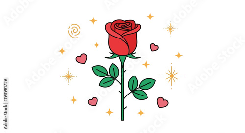 Red Rose with Sparkling Hearts