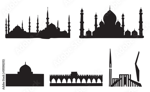 set of silhouettes of landmarks