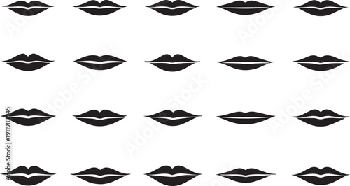 Stylish Monochrome Black and White Vector Seamless Pattern featuring Sensual Female Lips Silhouettes and Kiss Marks - Minimalist Background Art for Beauty, Fashion, and Valentine Themes.