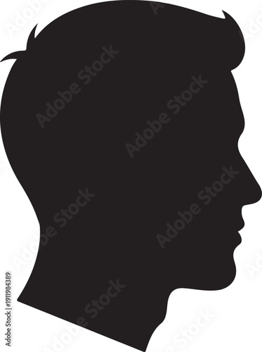 Silhouette of a person with short hair facing to the right