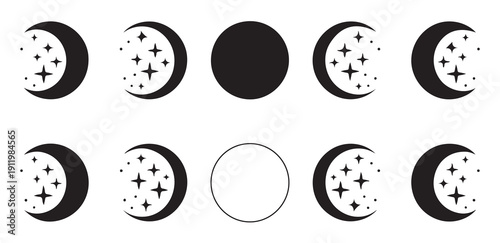 Celestial moon phases with stars abstract cosmic mystical graphic elements and patterns
