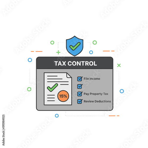 Tax management interface with checklist income filing property tax and deduction review concept of financial compliance