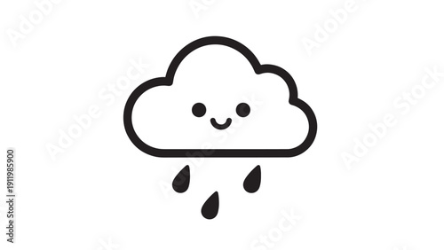 Smiling cartoon rain cloud with raindrops on a white background.