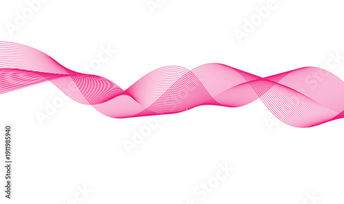 Abstract Fluid Wave Flow Design | Elegant Vibrant Hot Pink Gradient Wavy Lines with Layered Transparent Curves on White Background Vector Illustration 