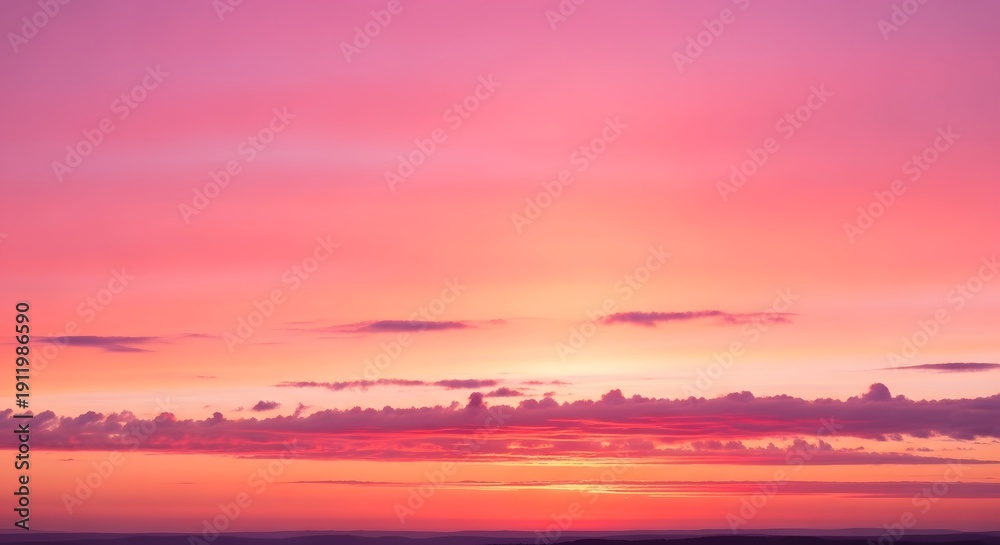 Obraz premium Vibrant sunset scene with clouds viewed from a distance in a serene landscape setting