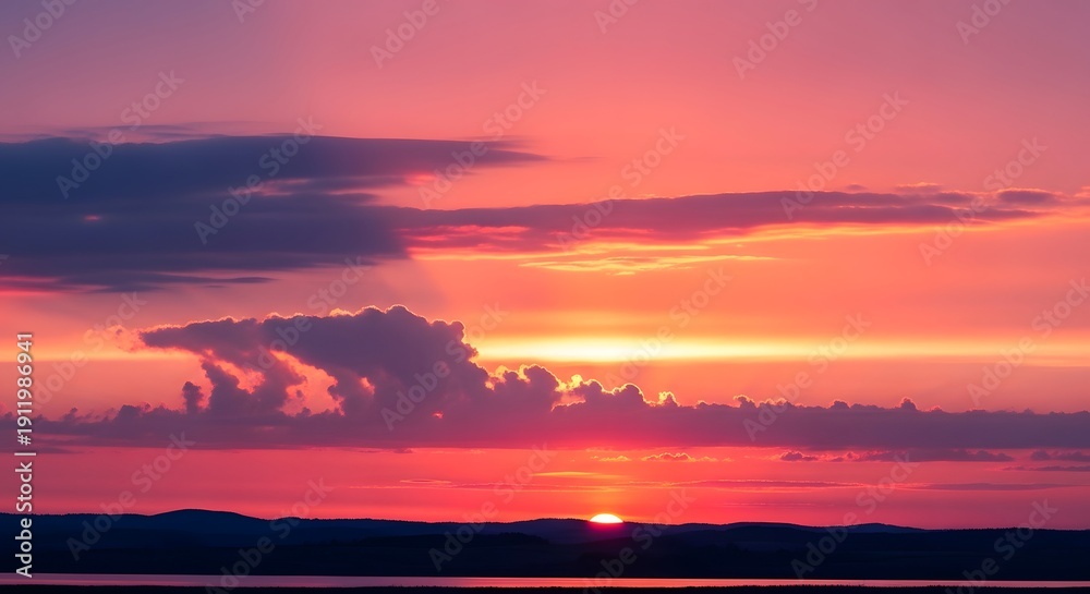 Fototapeta premium Serene landscape of plants at sunset with vibrant clouds reflecting on water