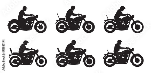 Motorcycle rider silhouette set illustration graphic design black and white collection simple drawing