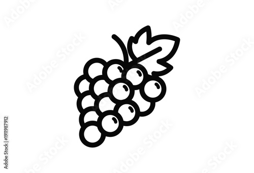 Simple black and white illustration of a bunch of grapes