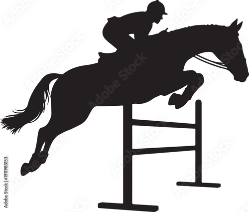 Horse jumping over obstacles with rider