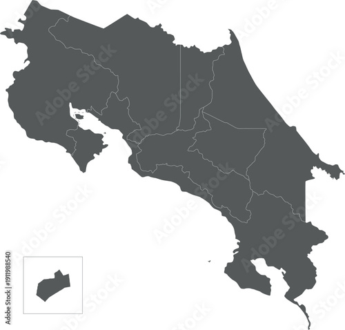 Vector blank map of Costa Rica with regions or territories and administrative divisions. Editable and clearly labeled layers.