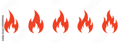 Fire icon collection, showcasing a set of fire flame vector icons with different shapes and modern graphic design styling