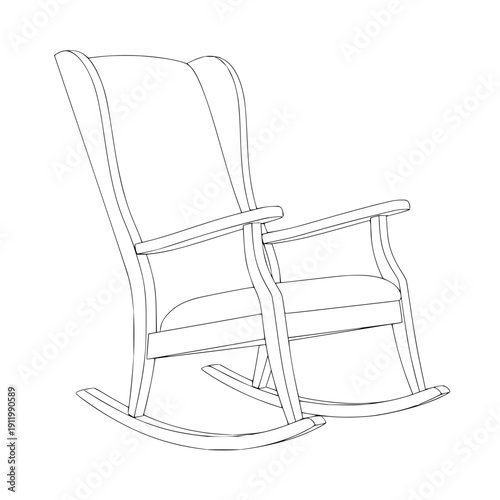 Rocking chair line drawing on white background furniture illustration outline