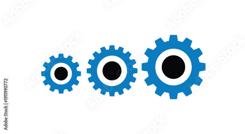 Three blue gear icons with black centers