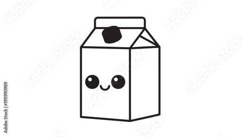 Cute illustrated milk carton with a smiling face in a simple cartoon style for kids and food visuals.