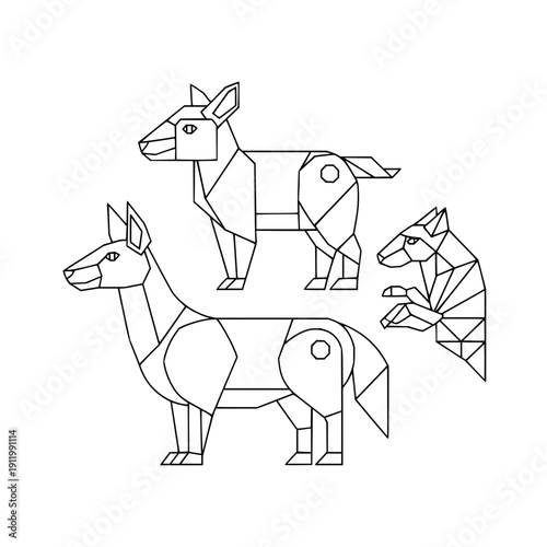 Llamas geometric line art on white background llama animal mammal south american