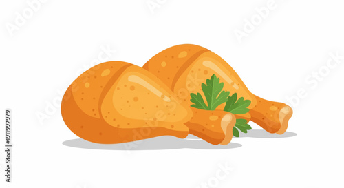 Two appetizing golden brown chicken legs with parsley garnish