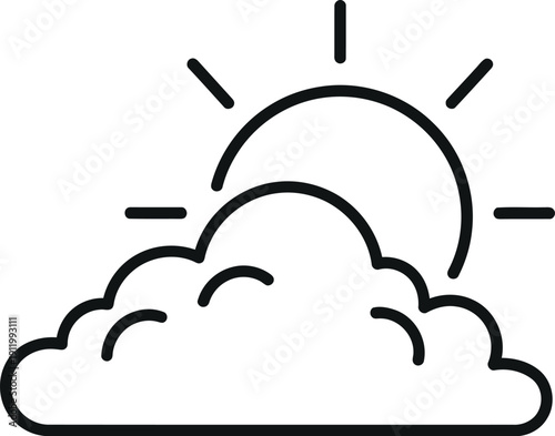 Simple black line art icon depicting the sun partially obscured by a stylized cloud representing partly cloudy or hazy weather conditions on a pale background.