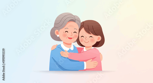 Tender embrace between a grandmother and granddaughter, conveying warmth and affection