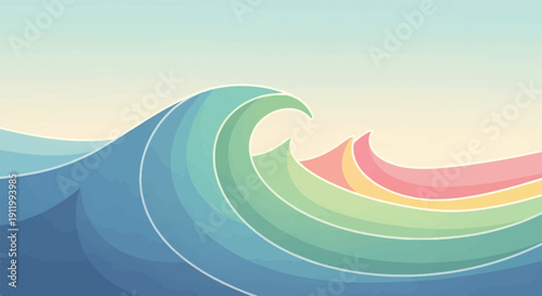 Stylized waves in calming pastel hues under a gradient sky