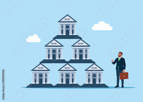 Banks Stand with group. Flat vector illustration