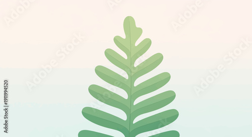 Stylized green fern frond against a soft pastel background