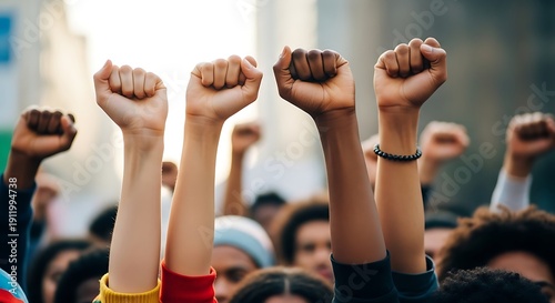 Labor day unity fist raise diverse workers protest