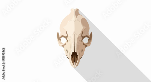 Stylized, pixelated animal skull with a long shadow on a white background