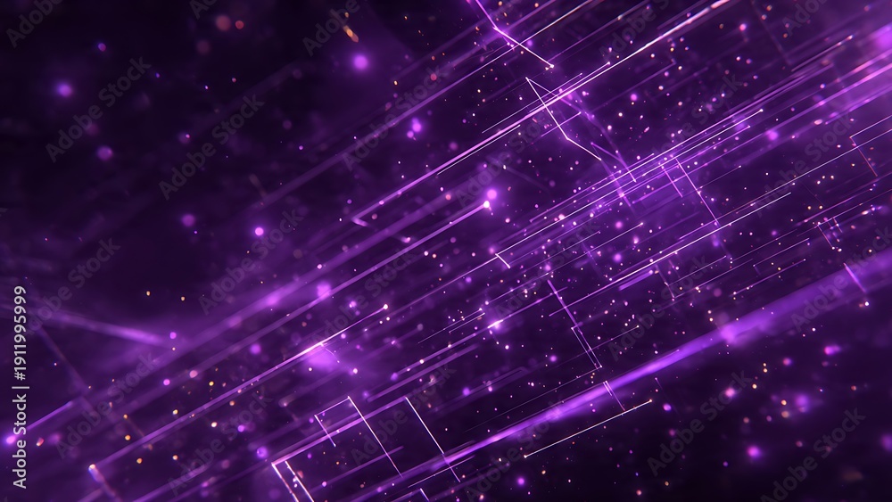 Fototapeta premium An abstract purple digital technology backdrop showcasing intricate geometric patterns and glowing light trails, perfect for futuristic concepts