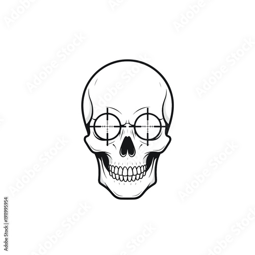 Targeted Focus: Detailed Illustration of a Human Skull with Crosshair Eye Sights