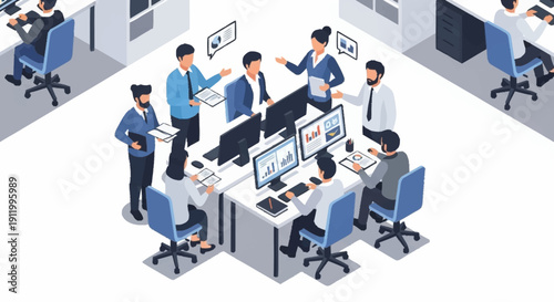 Team Collaboration in Modern Office Environment with Computers.