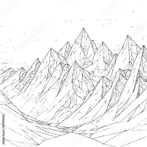 Mountain range landscape line art illustration mountains drawing sketch black and white