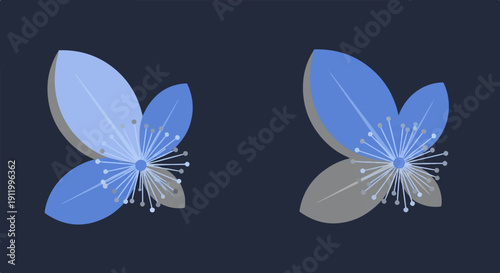 Stylized blue flower petals with a central starburst of stamens