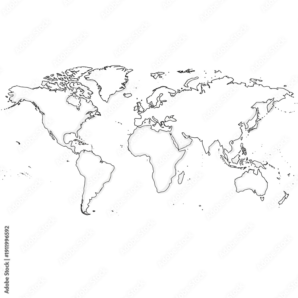 Fototapeta premium World map outline with continents and countries