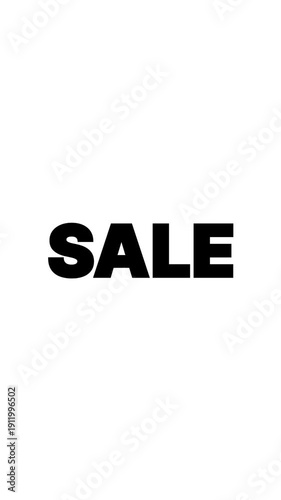Vertical Sale Kinetic Typography Loop. Black and White Minimalist Text Animation for Social Media Stories. Seamless Discount Promo Background usable as Luma Matte.